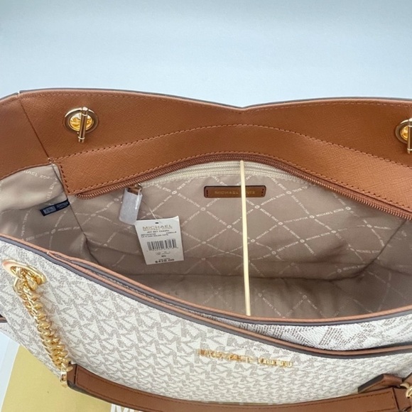 Michael Kors Large X Chain Shoulder Tote Bag & Trifold Wallet Vanilla - Picture 11 of 13